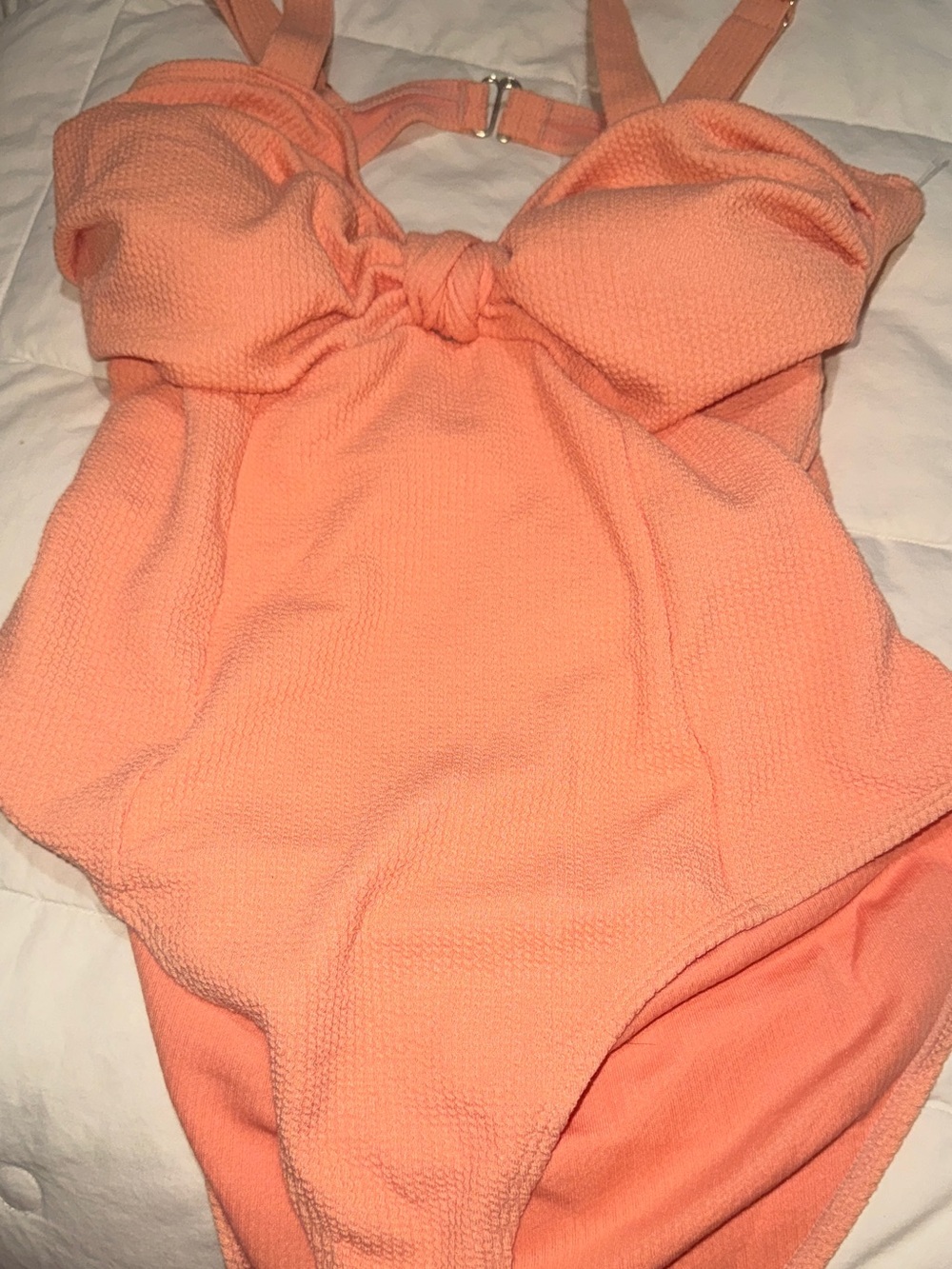 Peach Textured One-Piece Swimsuit with Front Knot